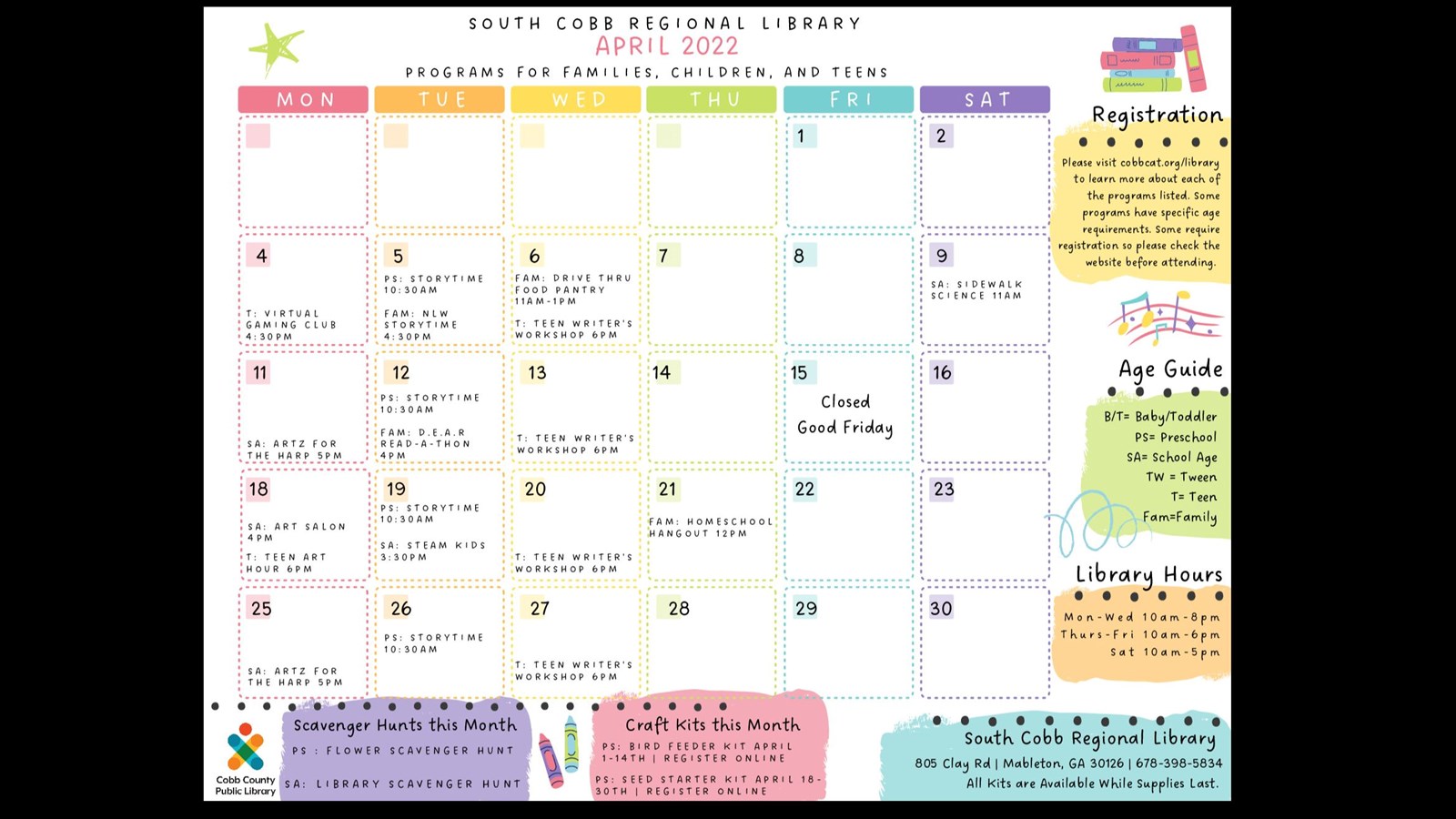 CCPL South Cobb Regional Branch April Calendar of Events